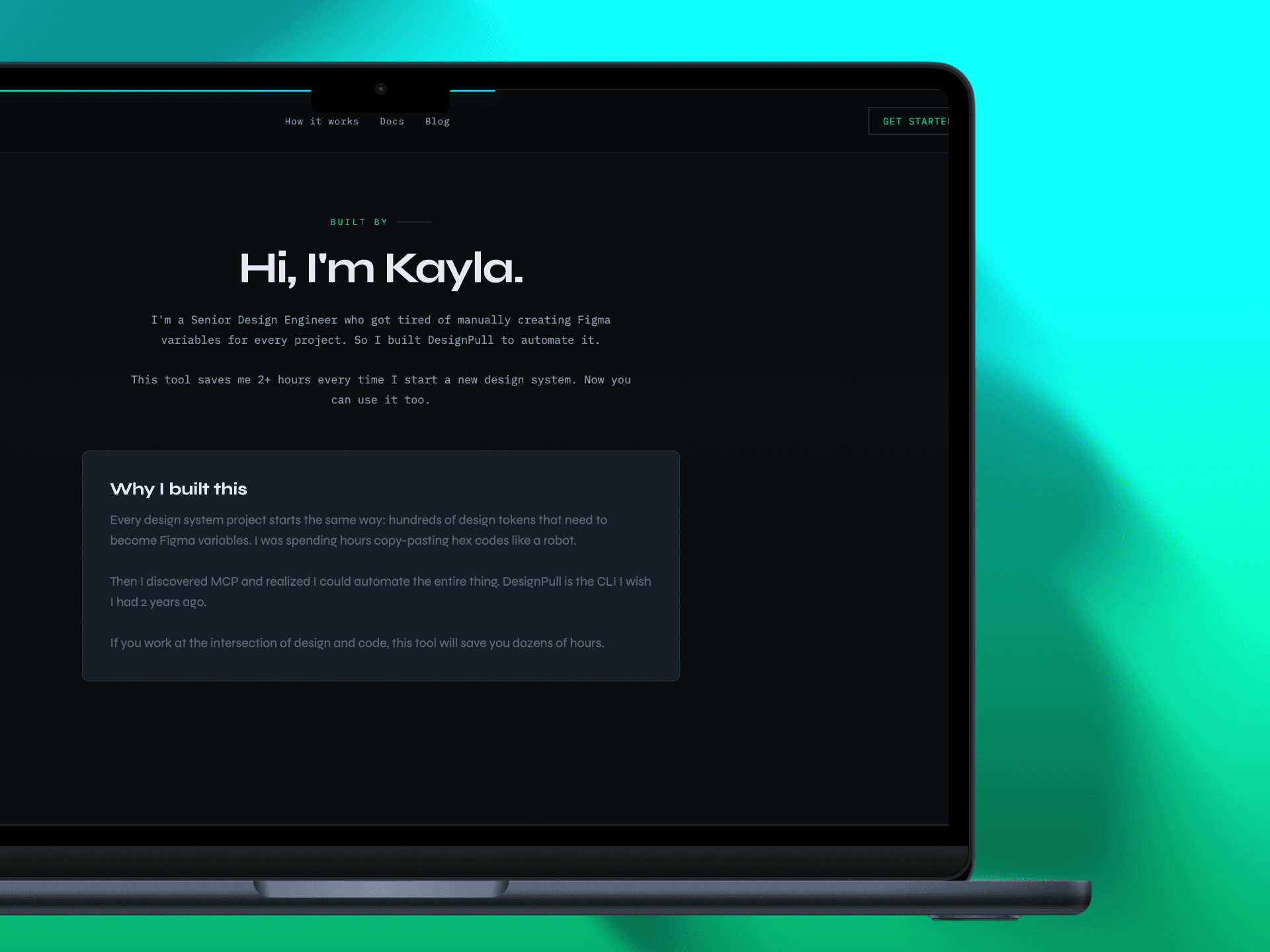 Design Pull — built by Kayla section with why I built this card